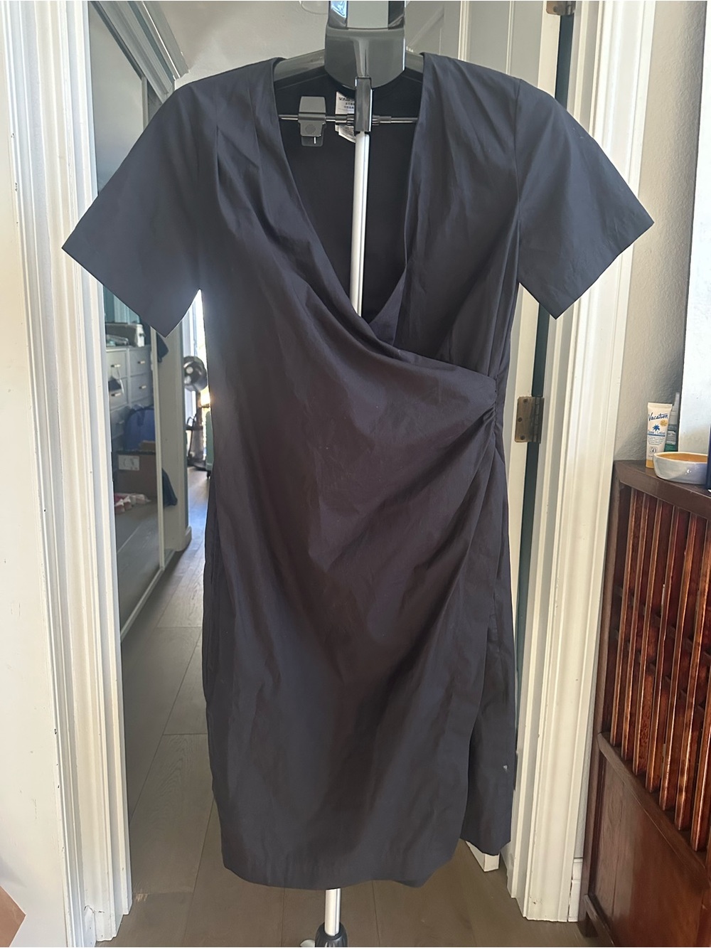 Weekend Max Mara Faux Wrap Black Cotton Wrap Midi Dress